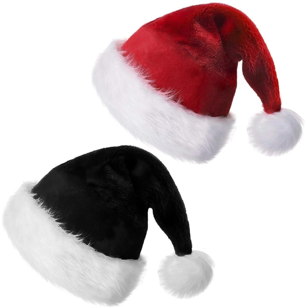1151 2 Pack Christmas Hats - Fluffy Santa Hats for Adult Velvet Thicken Fur